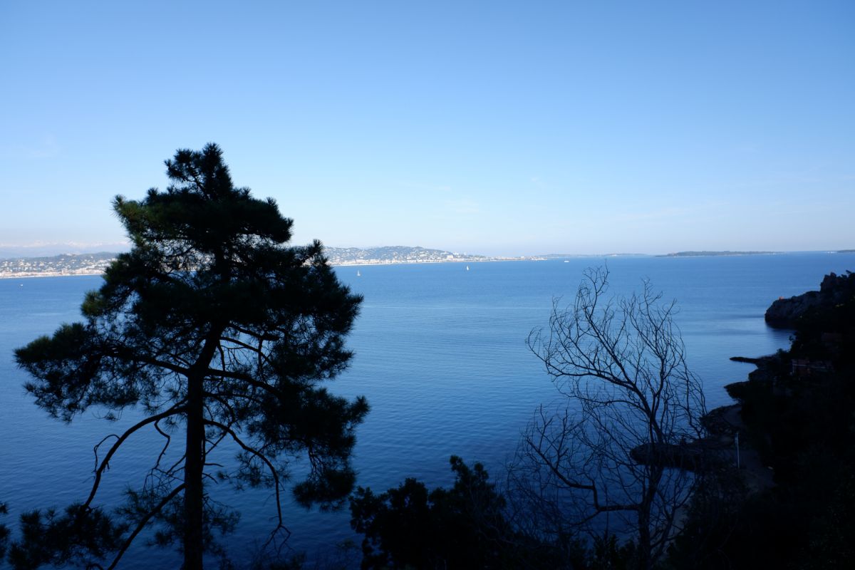 View of bay of Cannes from near Theoles showing Lerin Islands 